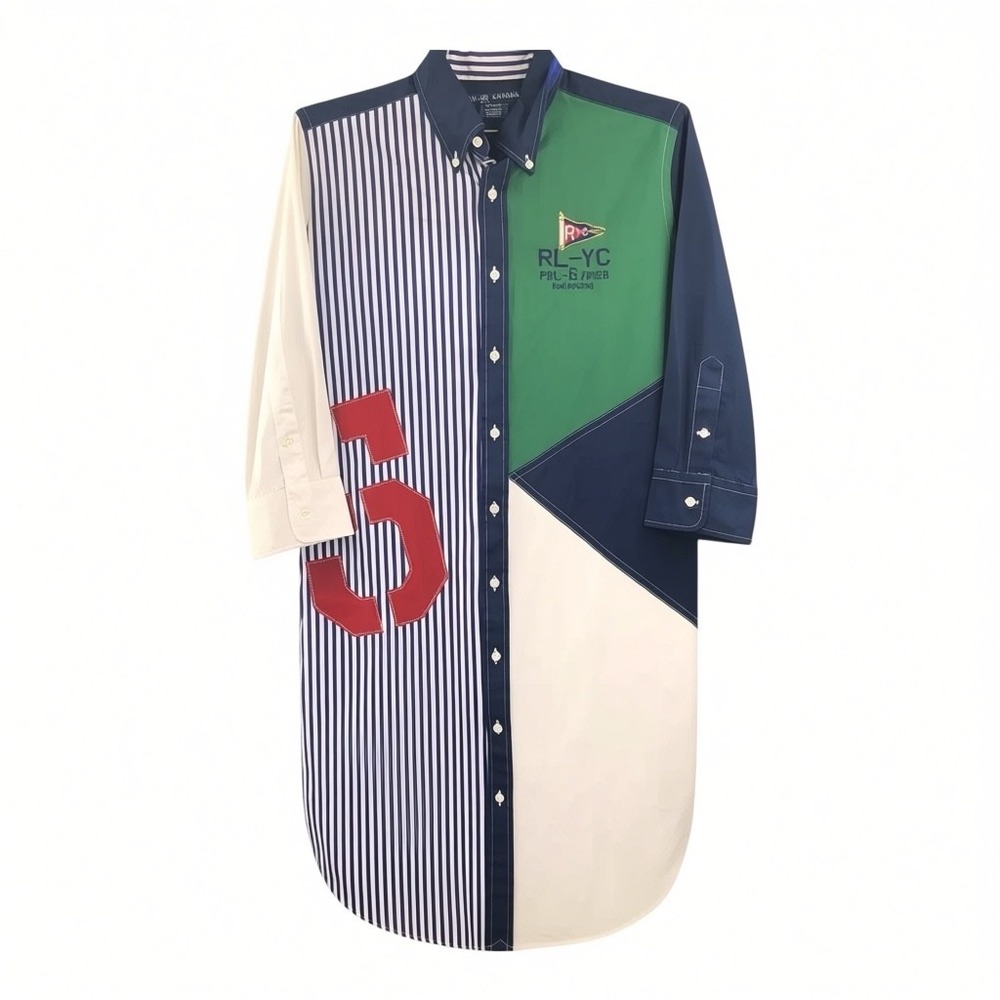 Ralph Lauren Women's Yacht Club Patchwork Shirt Dress Nautical Colorblock 8 NWT